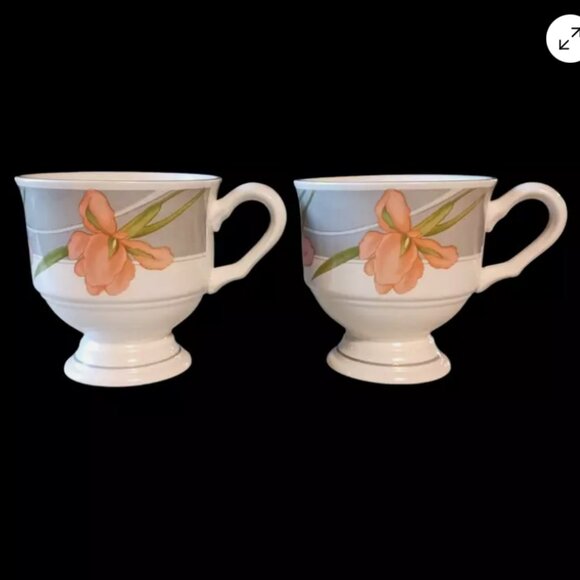 2 Sango Footed Ceramic Coffee Tea Cup Mug Floral Memories 378 Cherish from Korea - Picture 2 of 12